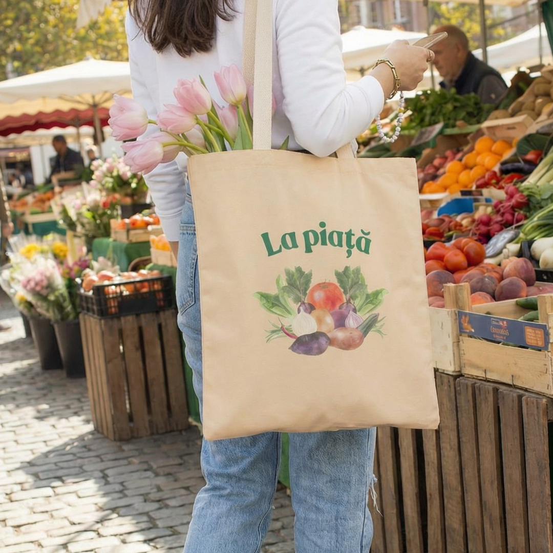 Romanian “La Piață” Market Tote Bag