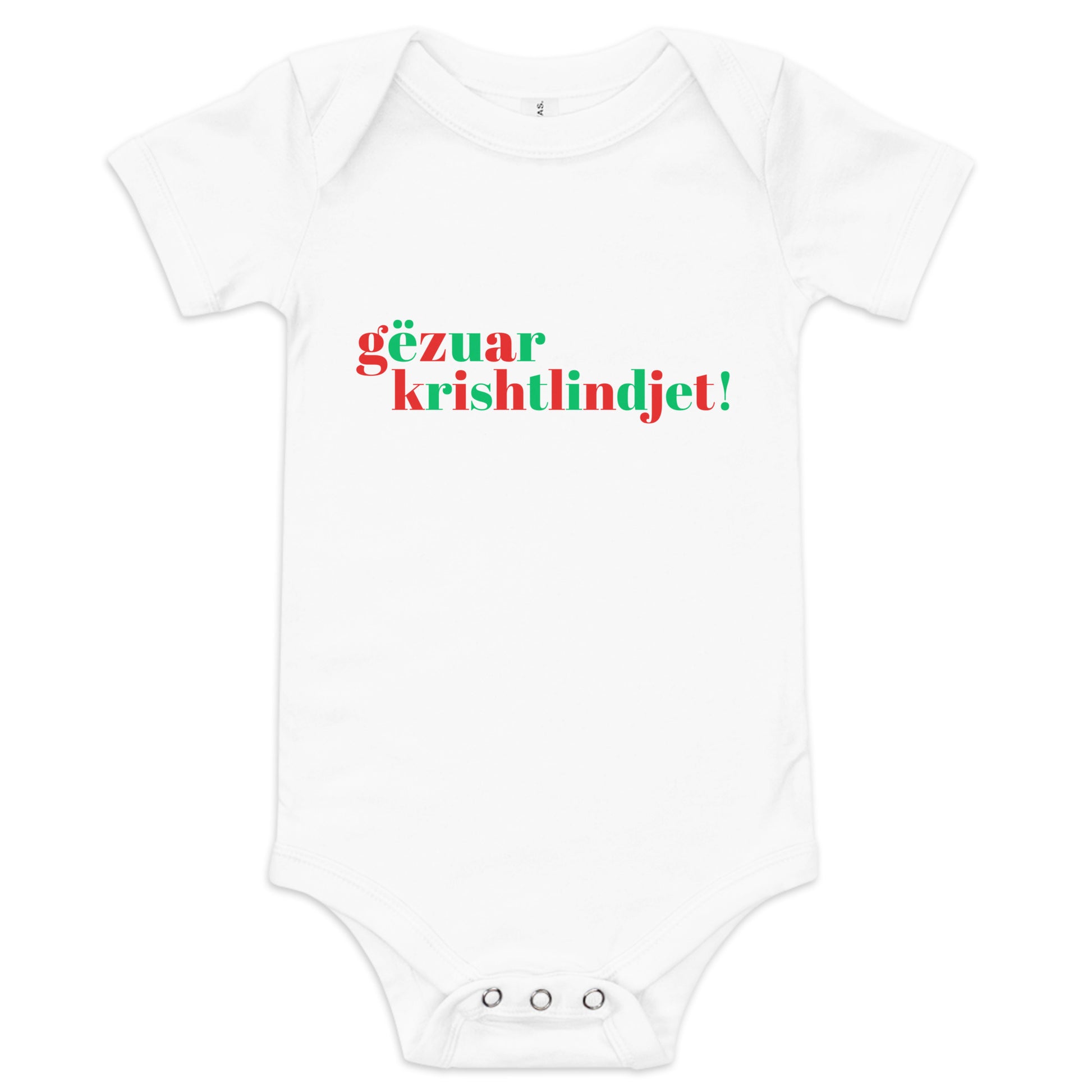Albanian baby Christmas bodysuit with text Gëzuar Krishtlindjet – Balkanish design