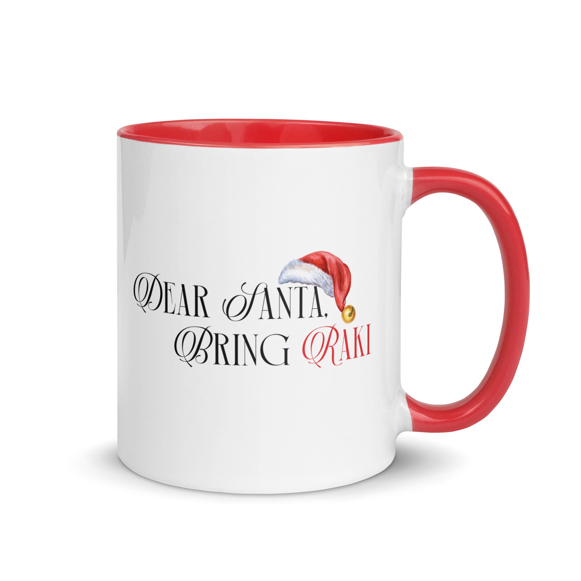 White mug with “Dear Santa, Bring Raki” — funny Albanian Christmas mug with Balkan holiday humor