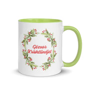 Albanian Christmas mug with holiday wreath and text Gëzuar Krishtlindjet – Balkanish design