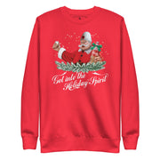 Red Albanian Christmas sweater featuring Santa holding raki — funny Balkan holiday design