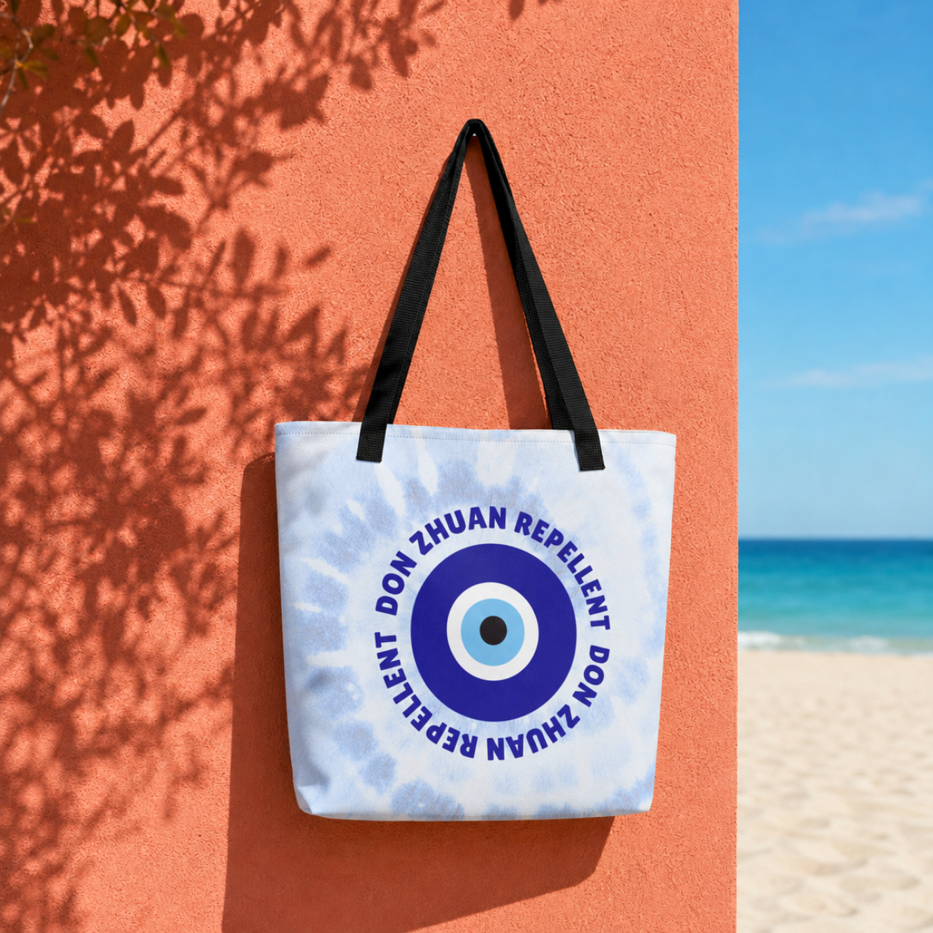 Albanian Don Zhuan Repellent Beach Bag with blue evil-eye design