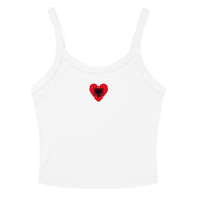 Women’s white crop tank top with a small Albanian flag heart design on the front