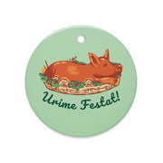 Albanian roasted pig Christmas ornament with “Urime Festat!”