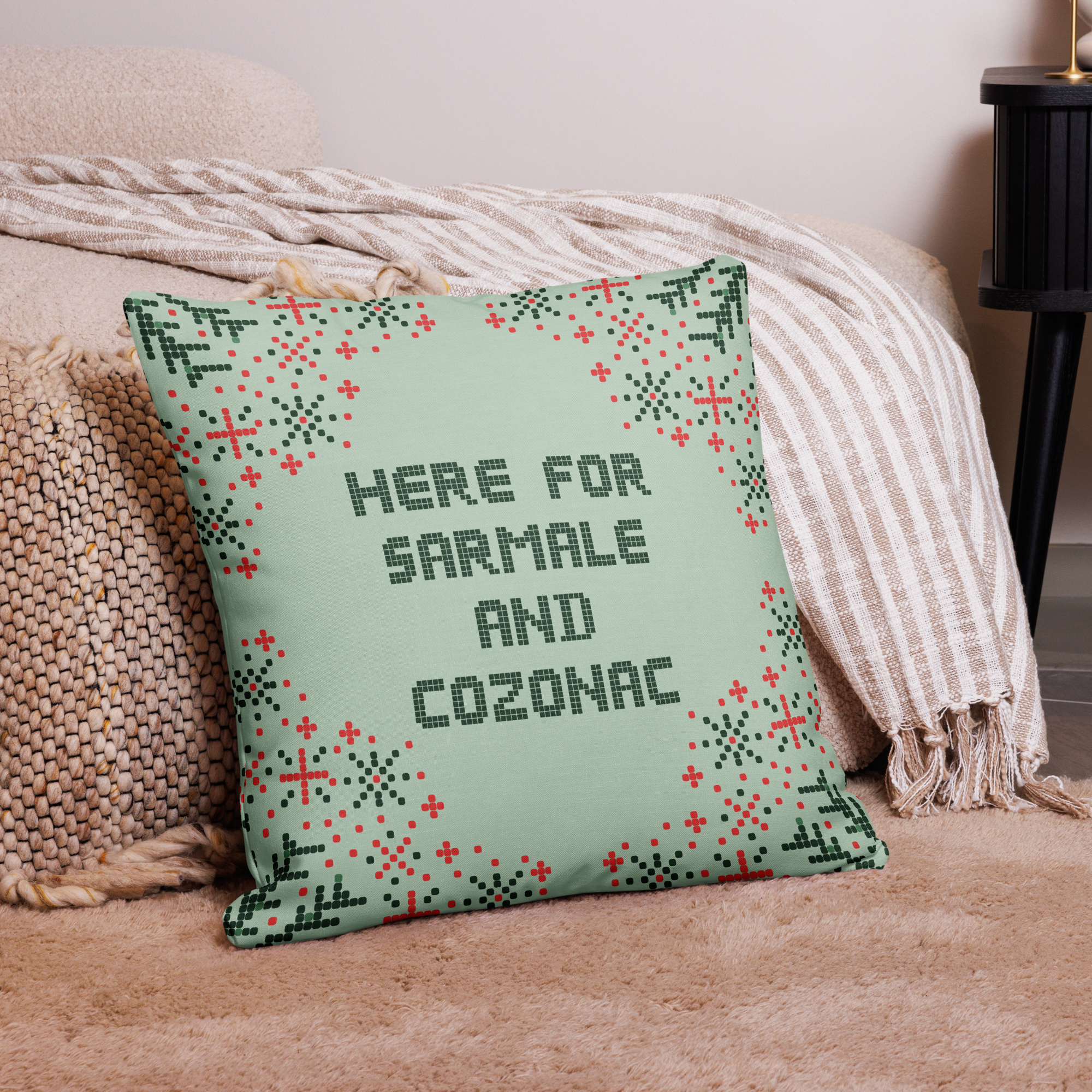 Romanian Christmas Pillow Case – Here for Sarmale and Cozonac