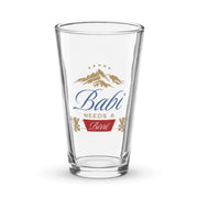 beer pint glass with babi needs a birrë albanian dad design and mountain graphic