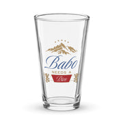 beer pint glass with babo needs a pivo bosnian dad design and mountain graphic