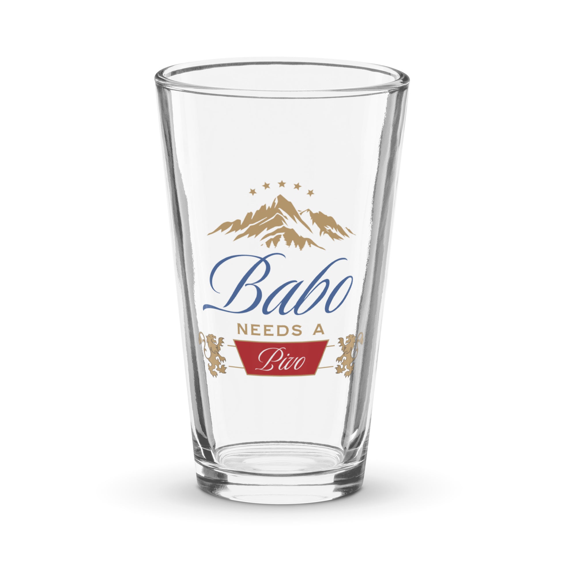 beer pint glass with babo needs a pivo bosnian dad design and mountain graphic