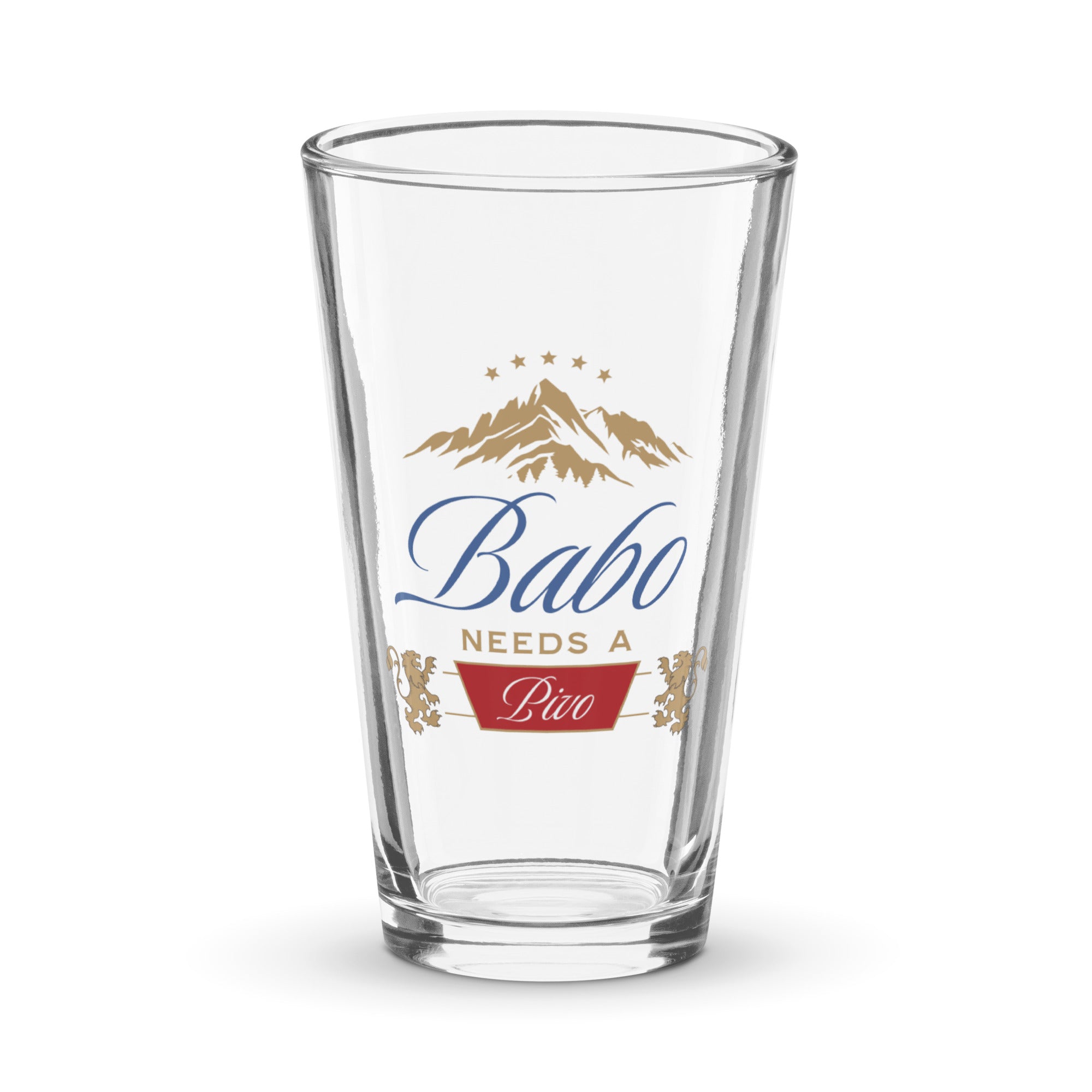 beer pint glass with babo needs a pivo bosnian dad design and mountain graphic