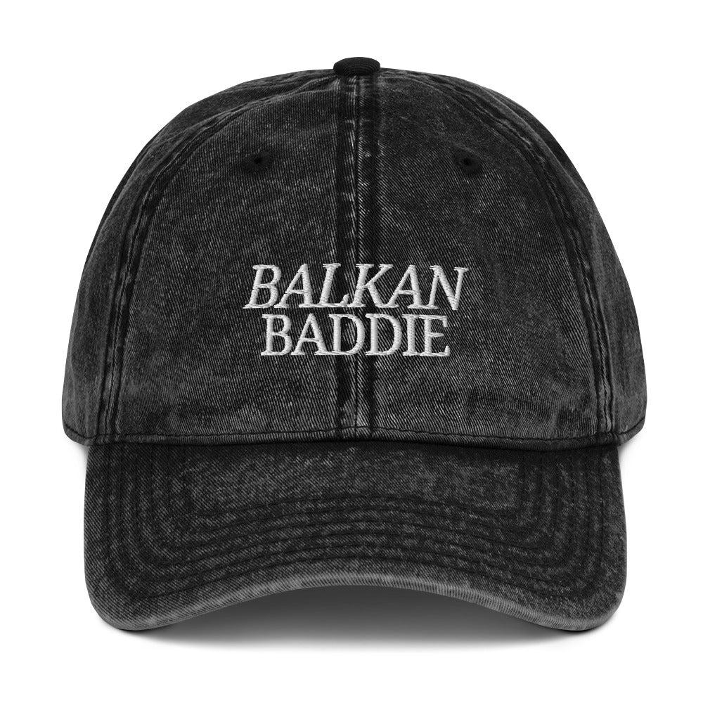 Balkan Baddie vintage black embroidered hat front view