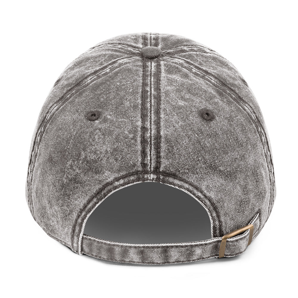 Back view of Balkan Baddie vintage grey hat adjustable strap