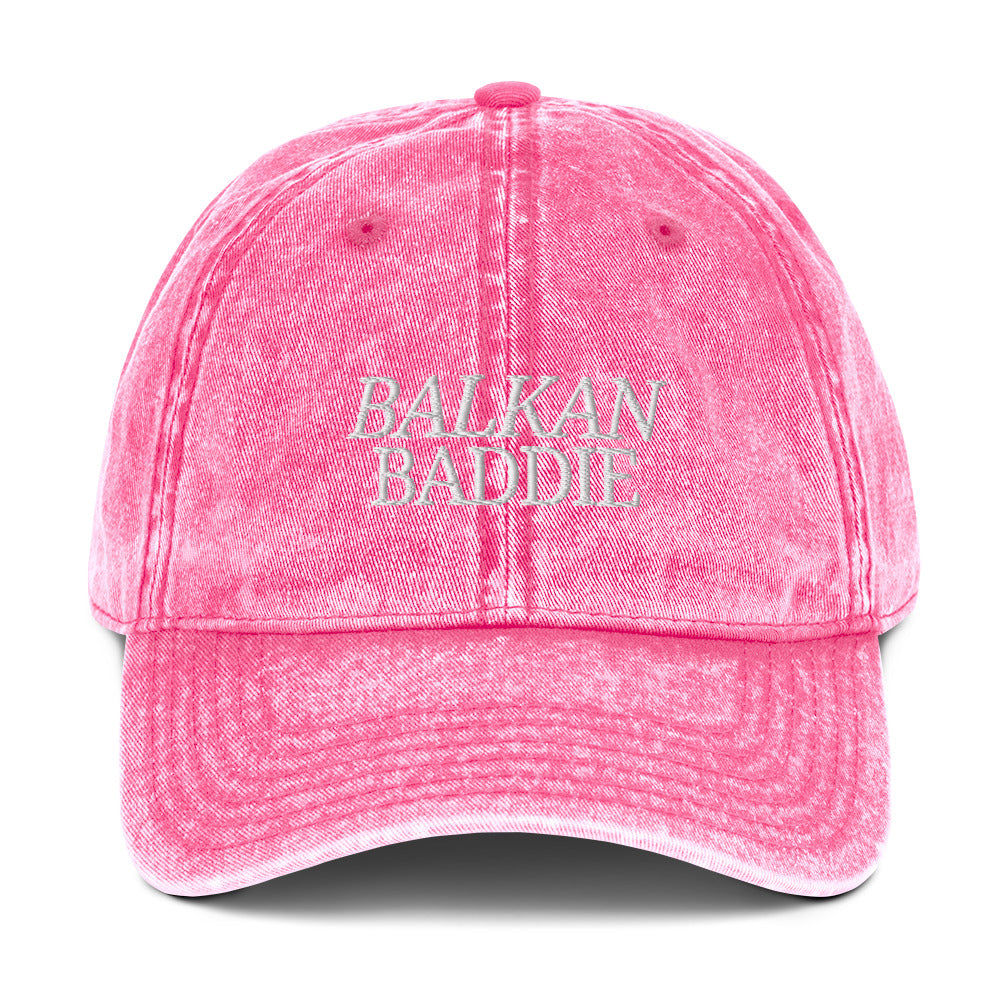 Balkan Baddie vintage pink embroidered hat front view