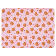 Sherpa blanket with heart-shaped burek illustrations in a repeating pattern.