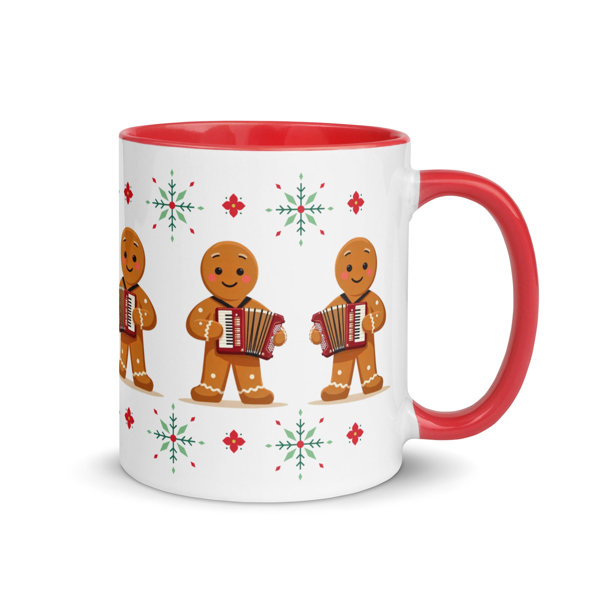 Balkan Christmas mug with gingerbread men playing accordion – festive pattern design