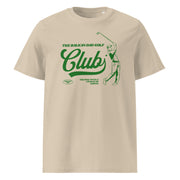 beige men's shirt with balkan dad golf club graphic and vintage golfer illustration