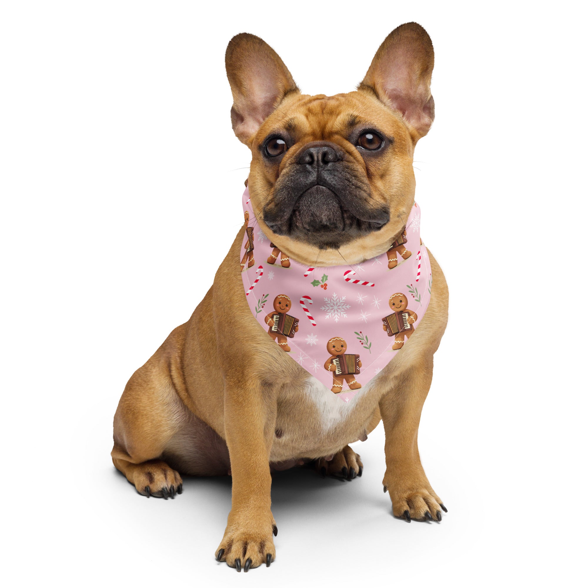 Balkan Christmas dog bandana with pink gingerbread men playing accordion – Balkanish design