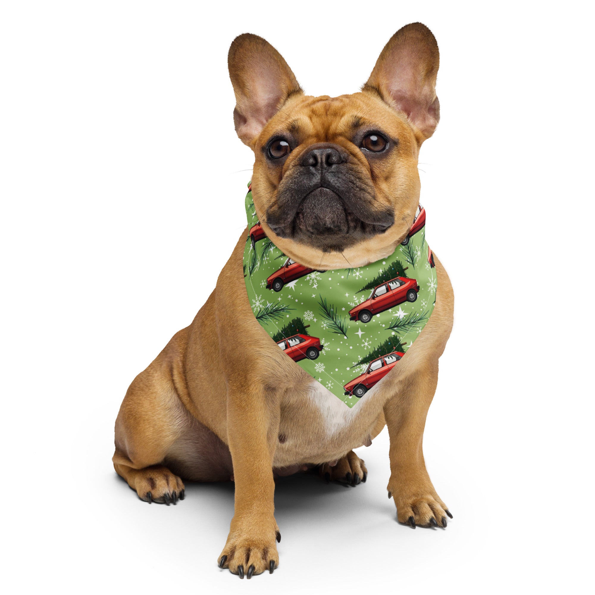 Balkan Christmas dog bandana with Yugo car carrying a Christmas tree – Balkanish design