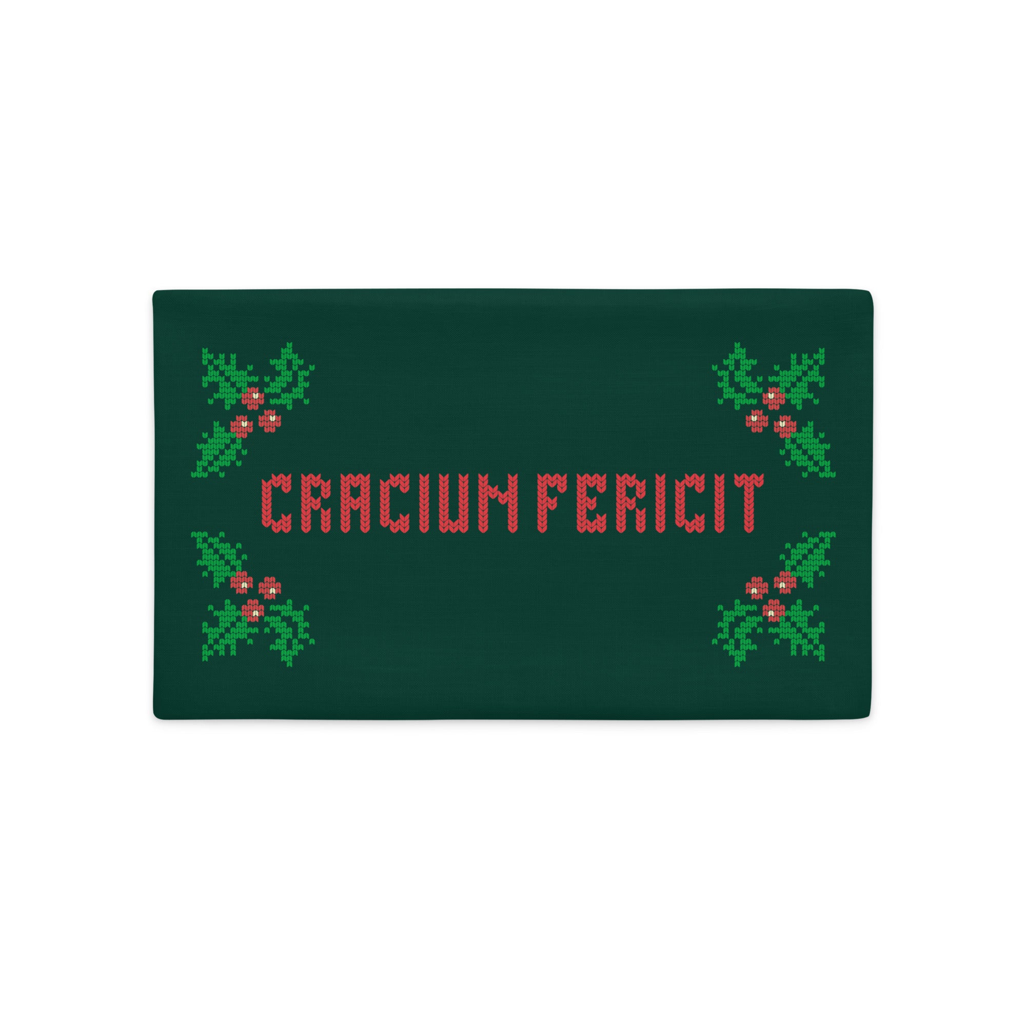 Romanian “Crăciun Fericit” knitted-style Christmas pillowcase with holly.