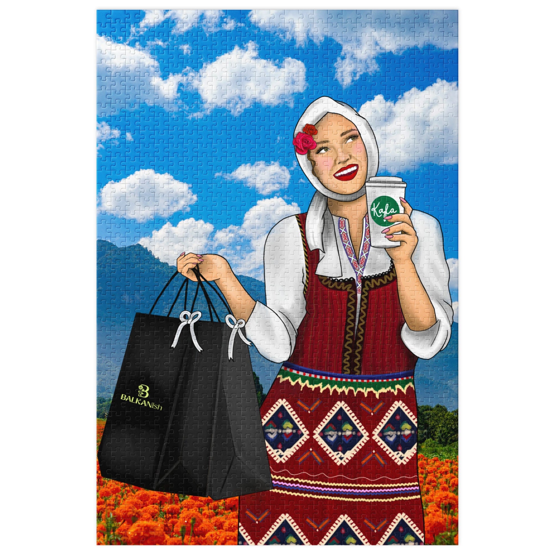 Croatian girl in traditional clothing with Adriatic-inspired colors, 1000-piece puzzle.