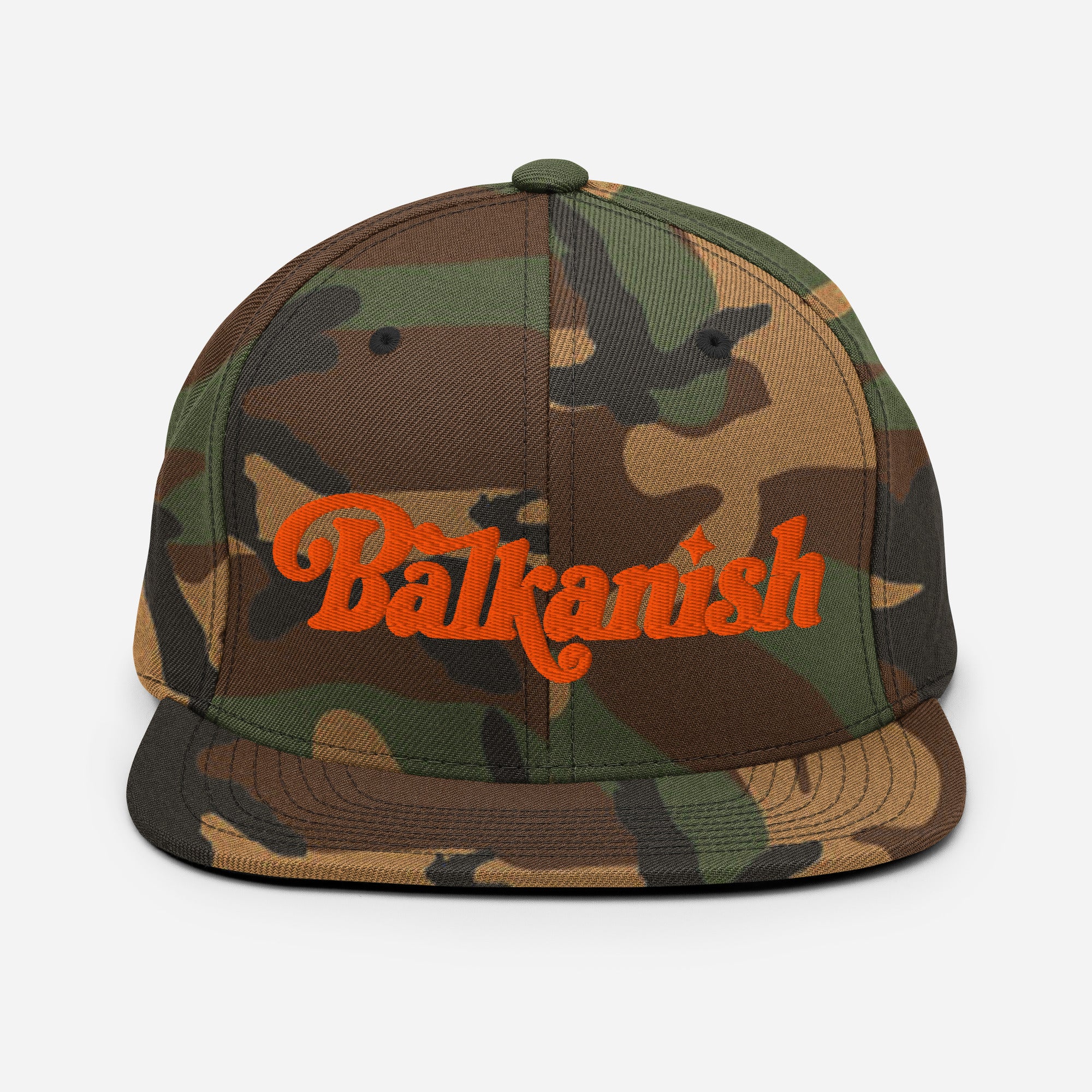 Camo snapback hat with orange embroidered Balkanish