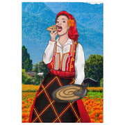 Macedonian girl in traditional dress surrounded by mountain flowers at sunset, 1000-piece puzzle.