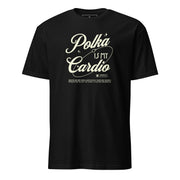 Slovenian “Polka Is My Cardio” shirt in elegant script, Slovenian dance theme.