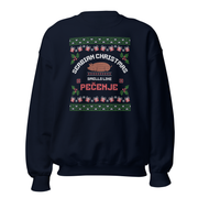 Serbian Christmas crewneck reading “Smells Like Pečenje,” festive roast theme, Balkanish design.