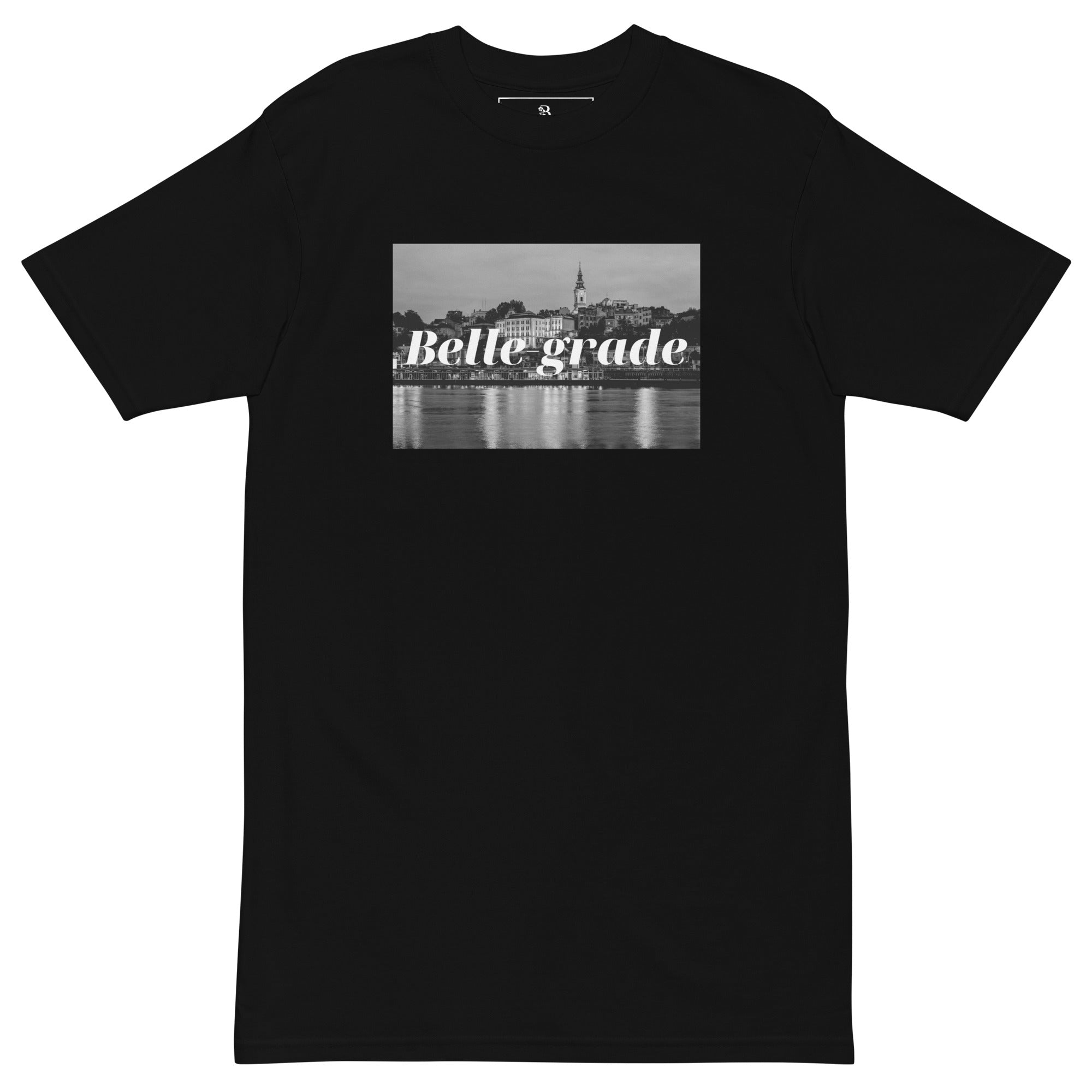 Belgrade Serbia Belle-grade men's t-shirt featuring a black and white Belgrade skyline graphic