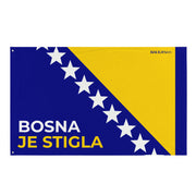 Blue and yellow Bosna Je Stigla Bosnia-inspired flag designed for Bosnian football fans abroad