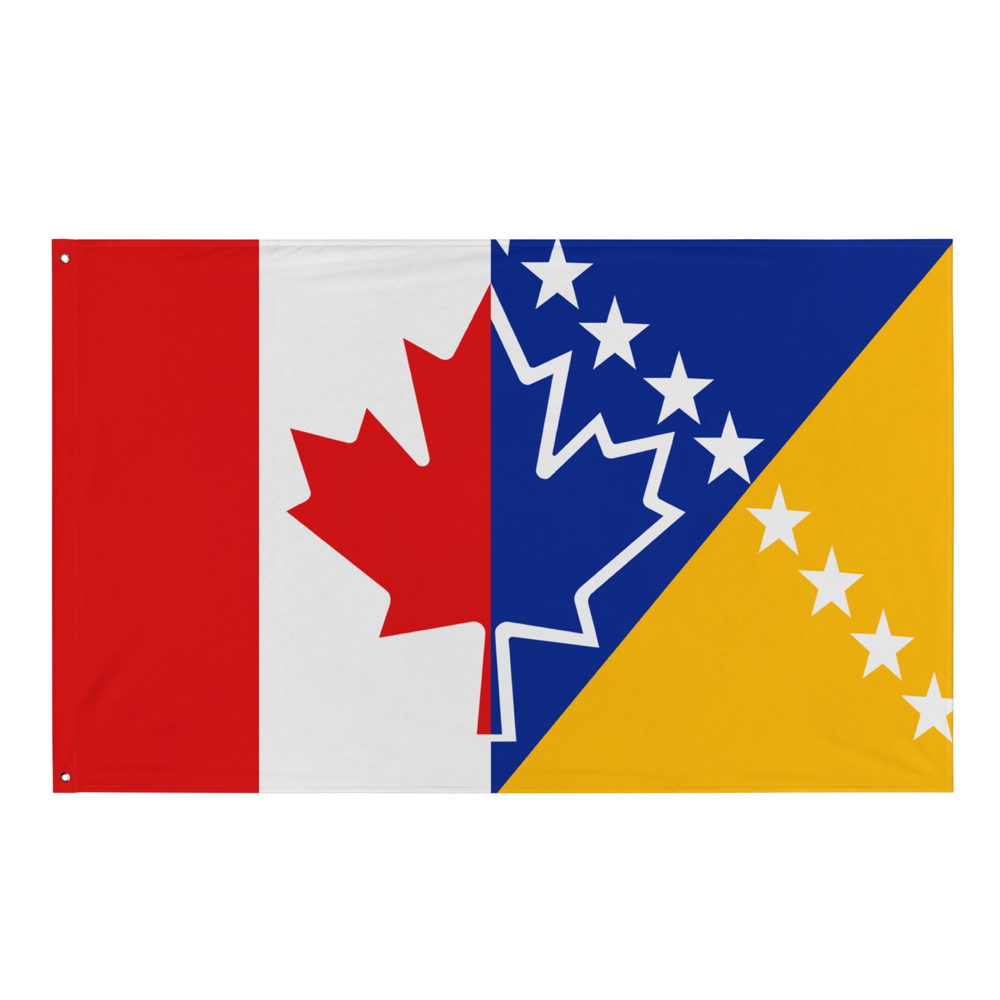 Bosnia and Canada heritage flag featuring a blended maple leaf and Bosnian flag design for the diaspora