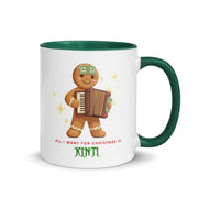 Bulgarian Christmas mug with gingerbread man and the text “All I Want for Christmas Is Kinti.”