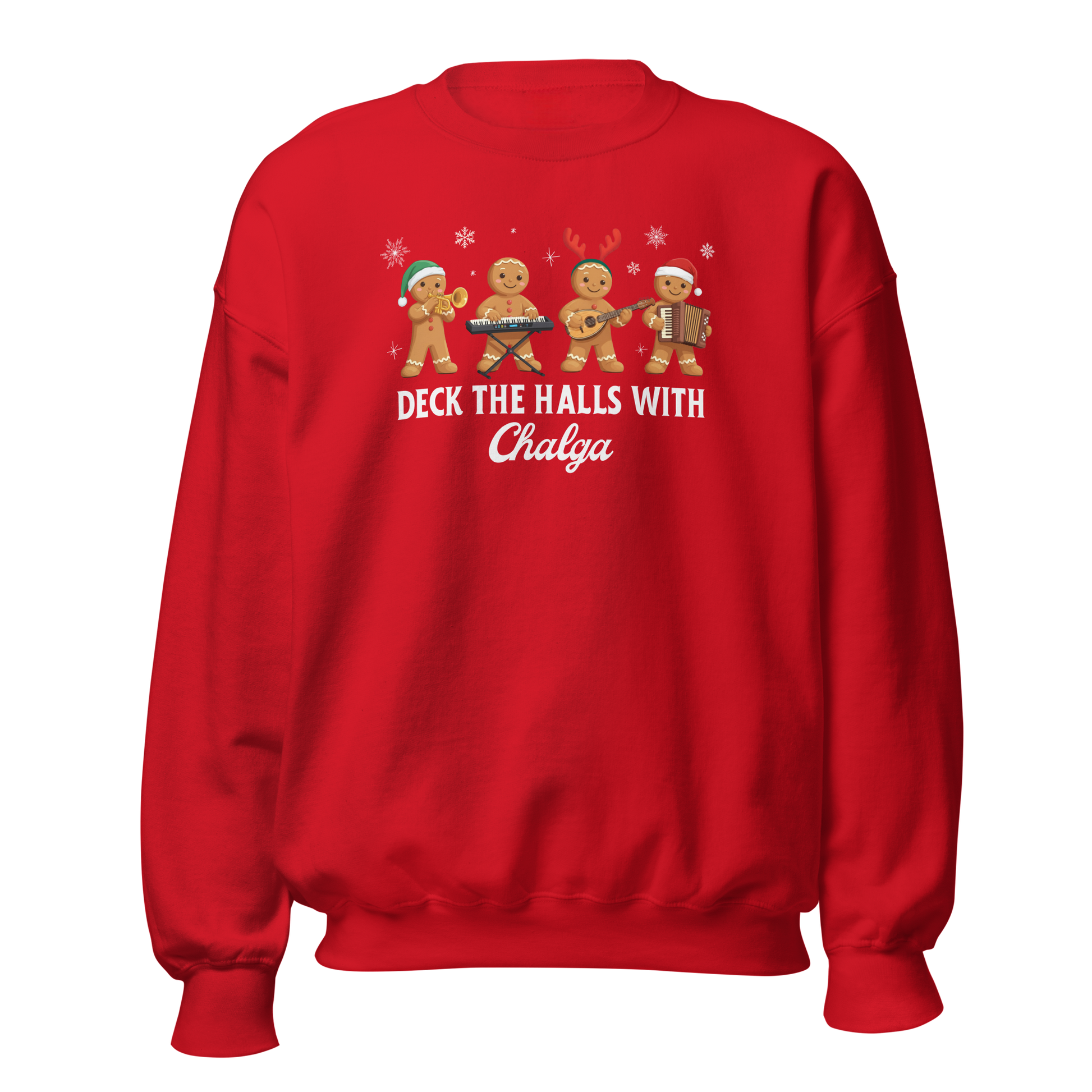 Chalga gingerbread Christmas sweater with gingerbread musicians.