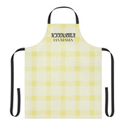 Yellow gingham apron with the phrase “кухнята на мама” printed at the top.