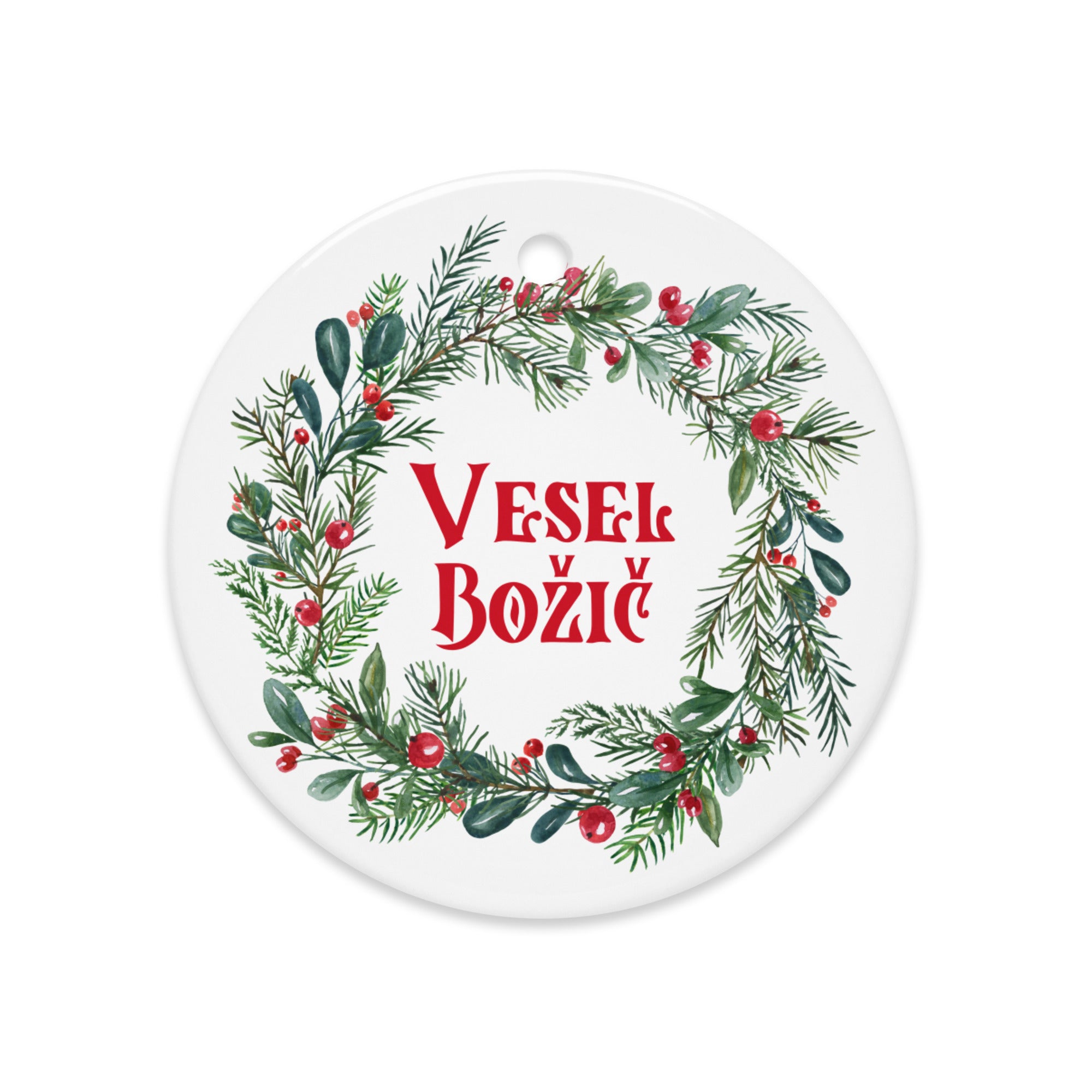 Slovenian wreath ornament with “Vesel Božič” — Slovenian Christmas decor