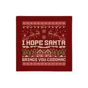 Red knitted-style Christmas pillowcase with “I Hope Santa Brings You Cozonac” text.