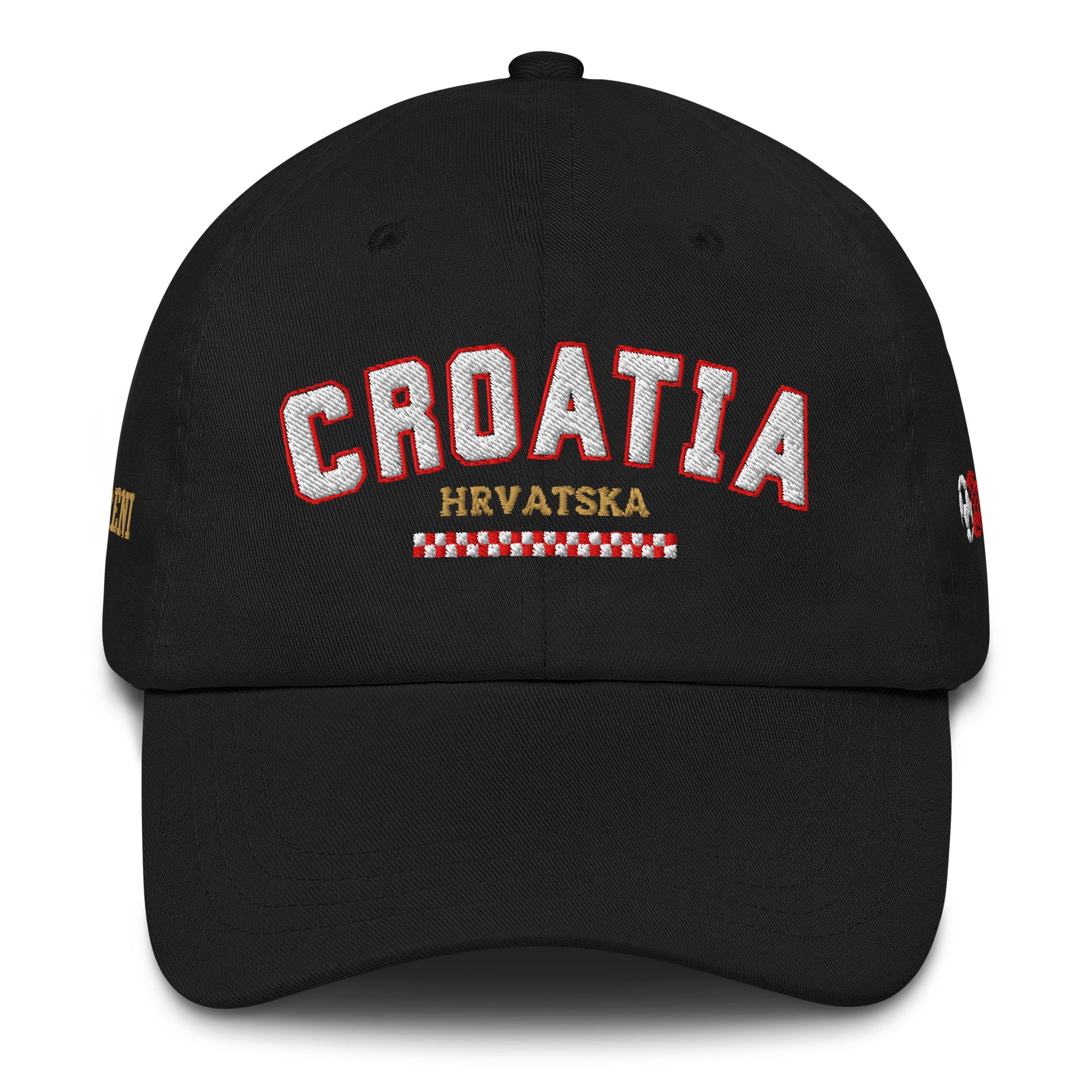 Front view of Croatia Hrvatska limited edition embroidered fan hat with premium embroidery