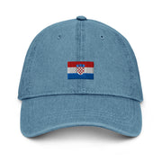 Black denim hat with embroidered Croatia flag on the front designed for Croatian fans abroad