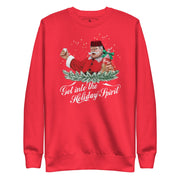 Red Croatian Christmas sweater featuring Santa with rakija bottle — funny Balkan holiday sweater