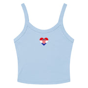 Women’s white crop tank top with a small Croatian flag heart design on the front
