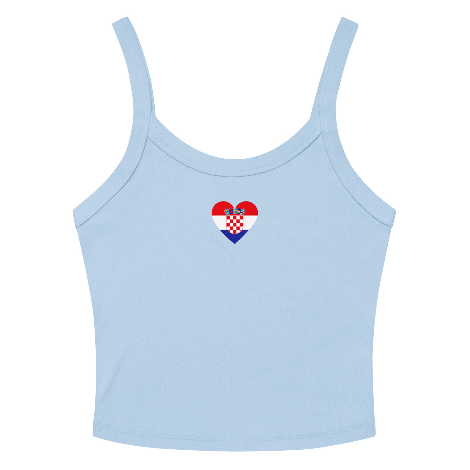 Women’s white crop tank top with a small Croatian flag heart design on the front