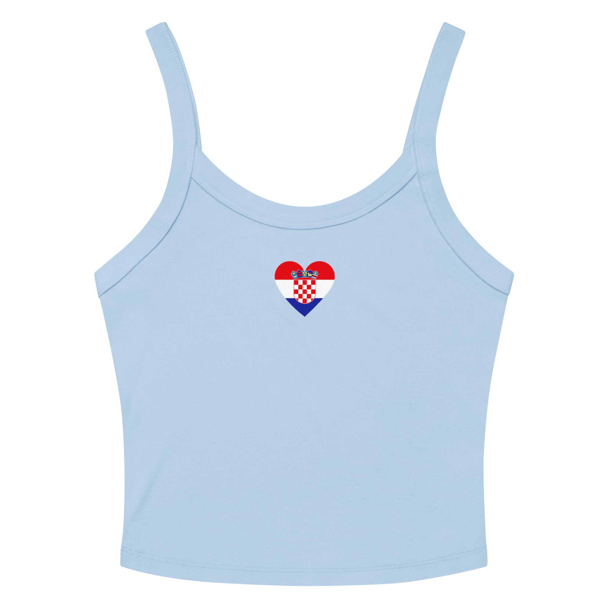Women’s white crop tank top with a small Croatian flag heart design on the front