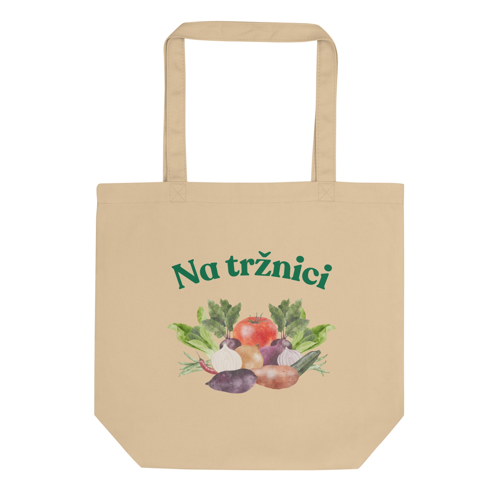 Croatian Na tržnici market tote bag with illustrated vegetables