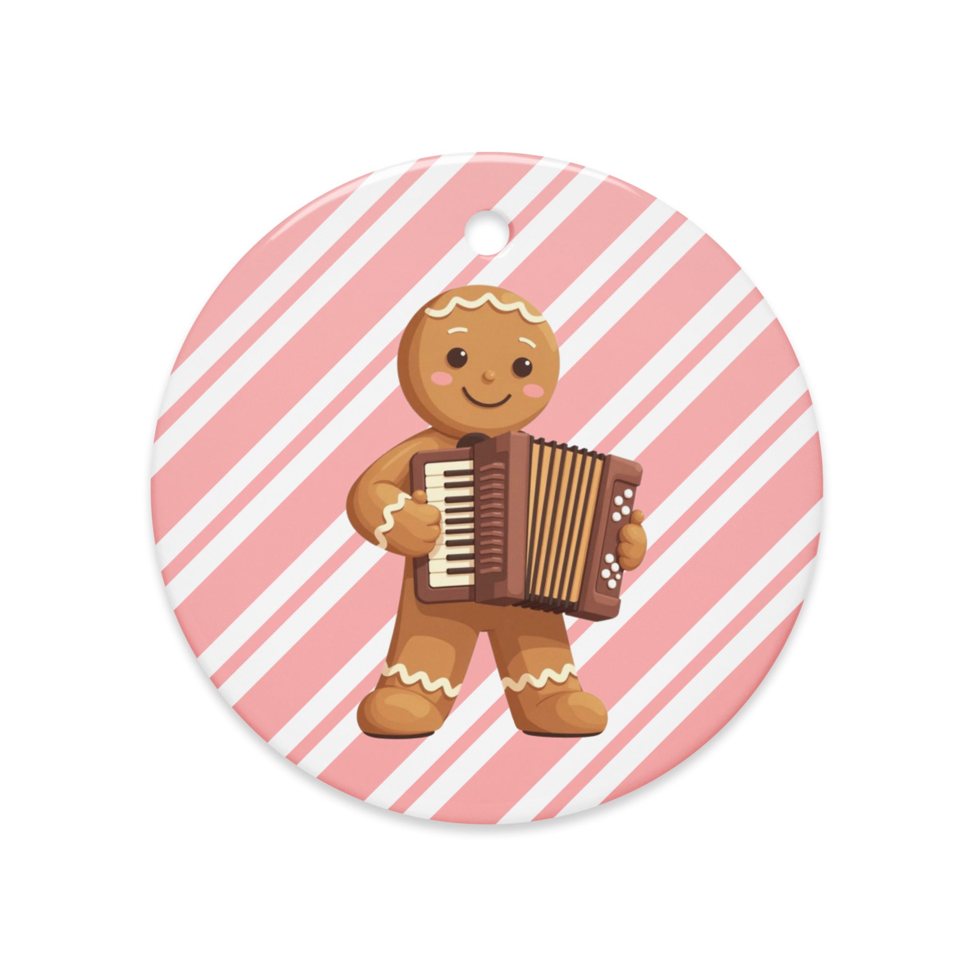 Gingerbread man playing accordion Christmas ornament — funny Balkan holiday decor