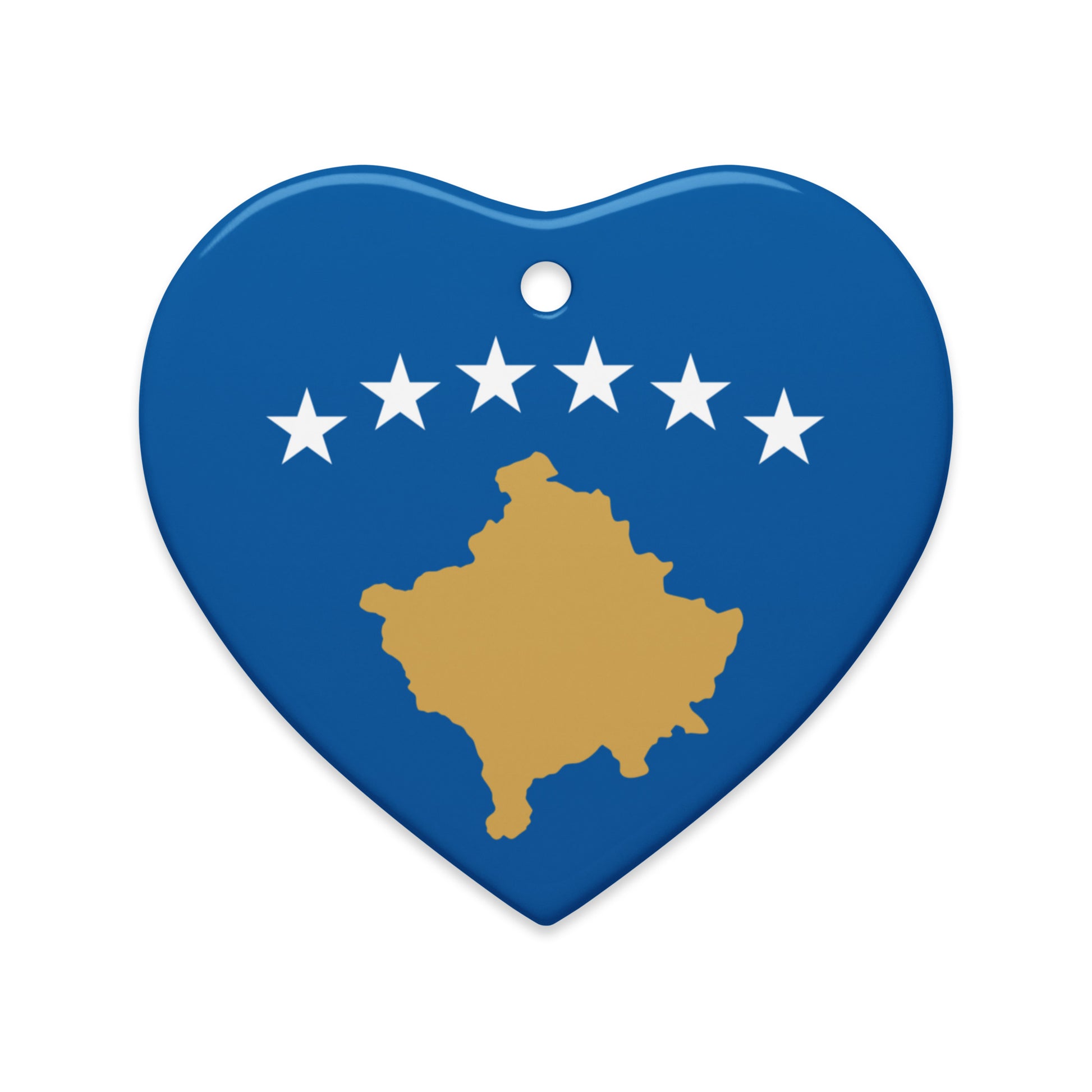 Heart-shaped Kosovar flag Christmas ornament