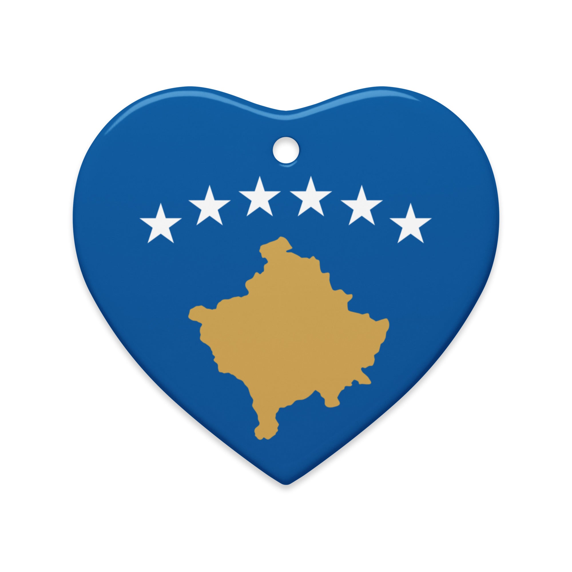Heart-shaped Kosovar flag Christmas ornament