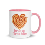 Love at first bite mug with heart shaped burek and bite taken out