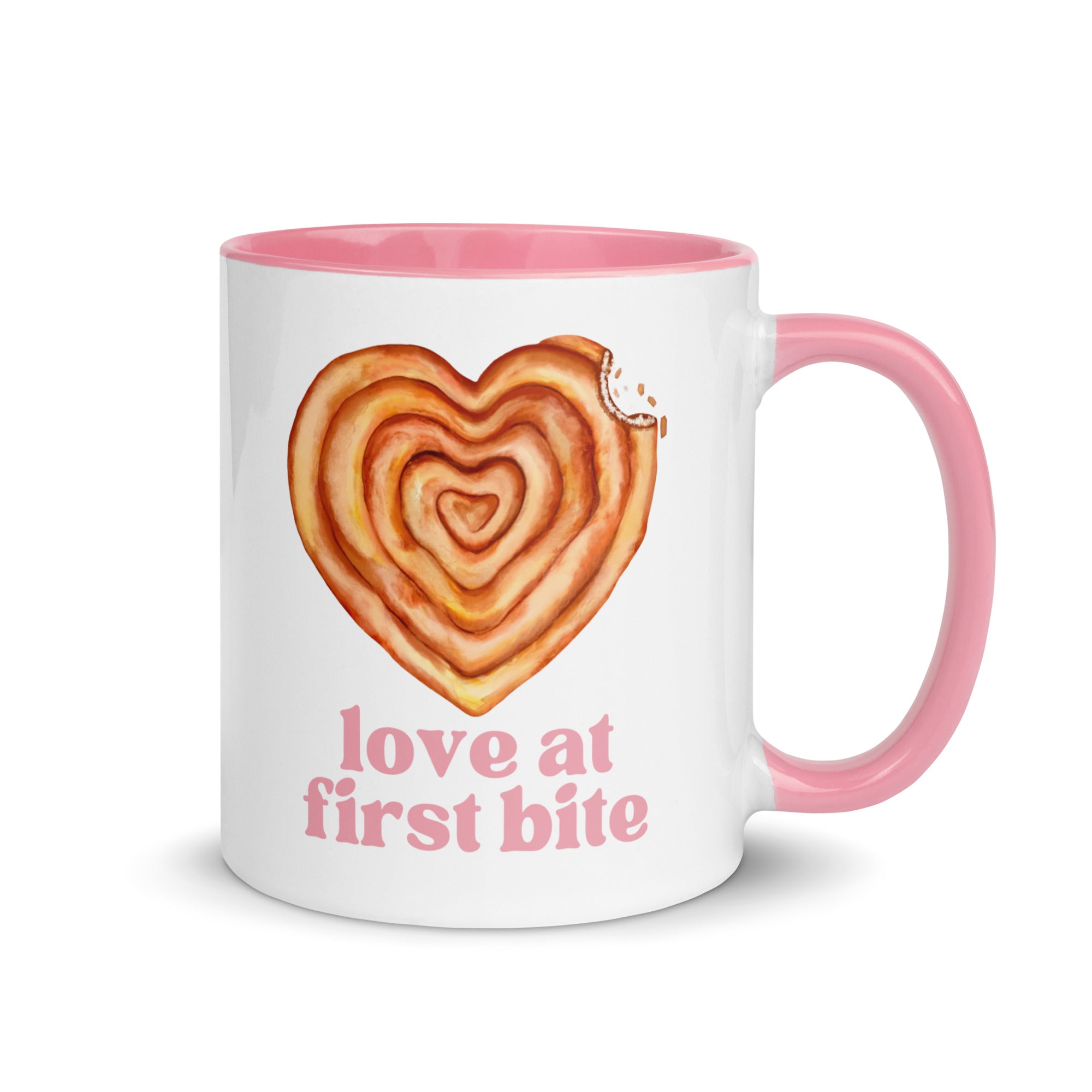 Love at first bite mug with heart shaped burek and bite taken out