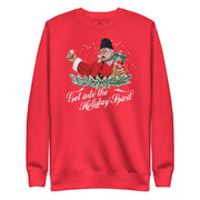 Red Macedonian Christmas sweater featuring Santa with rakija — funny Balkan Santa sweatshirt