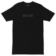 black shirt with made in bosnia text in bosnian flag colors minimalist design