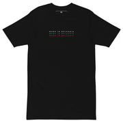 black shirt with made in bulgaria text in bulgarian flag colors minimalist design